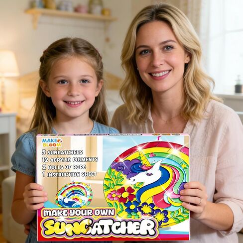 MakeBloom 5PCS Suncatcher Craft Kits for Kids with Pigments,DIY Window Art Stained Glass Painting Kit,Birthday Gift,Classroom Craft Supplies for Ages 3+(Rainbow,Dolphin,Mandala,Mermaid,Unicorn) in Kuwait