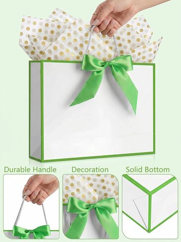 TUIOLUI Gift Bags with Handles, 4 Pcs Medium Gift Wrap Bags for Presents with 8 Tissue Paper 4 Cards for Father's Day Baby Shower Graduation Teacher Birthday Party for Women and Men in Kuwait
