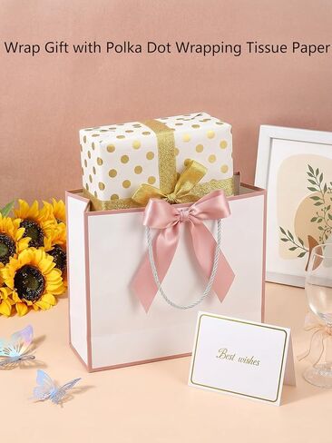 TUIOLUI Gift Bags with Handles, 4 Pcs Medium Gift Wrap Bags for Presents with 8 Tissue Paper 4 Cards for Father's Day Baby Shower Graduation Teacher Birthday Party for Women and Men in Kuwait