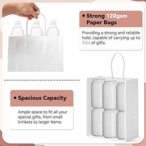 Muetrolay 50Pcs 8x4.5x10 Inch White Gift Bags with Handles Bulk, Medium Kraft Paper Bags with Reinforced Bottom for Crafts, Grocery Shopping Retail, Birthday Party, Weddings, Merchandise in Kuwait