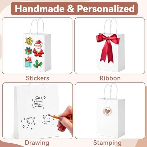 Muetrolay 50Pcs 8x4.5x10 Inch White Gift Bags with Handles Bulk, Medium Kraft Paper Bags with Reinforced Bottom for Crafts, Grocery Shopping Retail, Birthday Party, Weddings, Merchandise in Kuwait