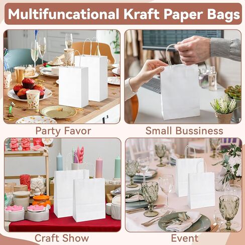 Muetrolay 50Pcs 8x4.5x10 Inch White Gift Bags with Handles Bulk, Medium Kraft Paper Bags with Reinforced Bottom for Crafts, Grocery Shopping Retail, Birthday Party, Weddings, Merchandise in Kuwait