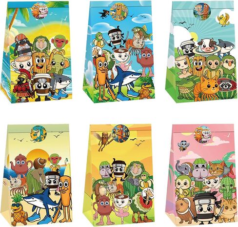 12Pcs Italian Brainrot Paper Gift Bags, 4 Unique Styles (3 Each), and 12 pieces of sealing stickers, Perfect for Birthday, Party Favors & Festival Celebrations, Brain Rot Themed Party Supplies in Kuwait