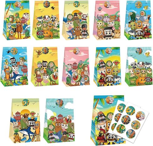 12Pcs Italian Brainrot Paper Gift Bags, 4 Unique Styles (3 Each), and 12 pieces of sealing stickers, Perfect for Birthday, Party Favors & Festival Celebrations, Brain Rot Themed Party Supplies in Kuwait