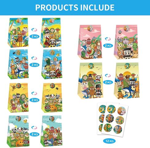 12Pcs Italian Brainrot Paper Gift Bags, 4 Unique Styles (3 Each), and 12 pieces of sealing stickers, Perfect for Birthday, Party Favors & Festival Celebrations, Brain Rot Themed Party Supplies in Kuwait