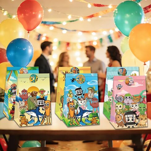 12Pcs Italian Brainrot Paper Gift Bags, 4 Unique Styles (3 Each), and 12 pieces of sealing stickers, Perfect for Birthday, Party Favors & Festival Celebrations, Brain Rot Themed Party Supplies in Kuwait