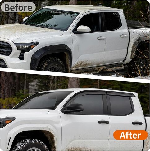 4PCS Window Rain Guards Compatible with Toyota Tacoma 2024 2025 2026 Double Cab, Outside Tape-On Mount Vent Deflectors Visors Accessories (Fit for 2024+Tacoma Double Cab) in Kuwait