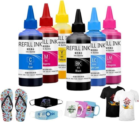 T-Shirt Dye Sublimation Ink 100ML*6 Compatible with L805 L1800 P50 1390 1400 1410 Printer Heat Press Transfer to Mug Garment in Kuwait
