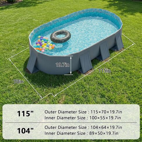 YYW Foldable Family Pool for Adults & Family - Portable Large Swimming Pool for Indoor/Outdoor Garden Backyard Summer Parties (Cloud Ink Gray, 115") in Kuwait