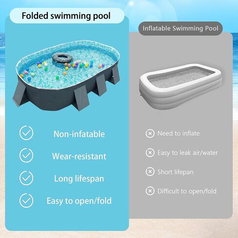 YYW Foldable Family Pool for Adults & Family - Portable Large Swimming Pool for Indoor/Outdoor Garden Backyard Summer Parties (Cloud Ink Gray, 115") in Kuwait