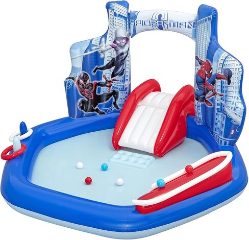 مركز ألعاب مائي قابل للنفخ من Marvel Spider-Man، مقاس 6'11 بوصة × 6'9 بوصة × 50 بوصة، مركز أنشطة خارجي للأطفال مزود بممر مائي ومنزلق ولعبة ومسبح سبلاش in Kuwait