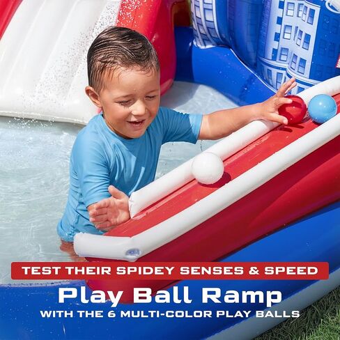 مركز ألعاب مائي قابل للنفخ من Marvel Spider-Man، مقاس 6'11 بوصة × 6'9 بوصة × 50 بوصة، مركز أنشطة خارجي للأطفال مزود بممر مائي ومنزلق ولعبة ومسبح سبلاش in Kuwait