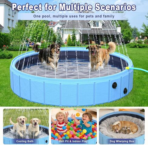 Foldable Dog Pool with Sprinkler, 87 in Extra Large Dog Swimming Pool, 2-in-1 Outdoor Collapsible Pet Bathing Tub for Pets Dogs Cats and Kids in Kuwait