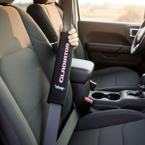 Jeep Gladiator Seat Belt Covers 2-Pack – Embroidered Logo Padded Shoulder Protectors 3" x 10" Black in Kuwait