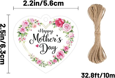 Happy Mothers Day Gift Tags with String 50Pcs Mothers Day Rose Tags Heart Floral Personalized Paper Tag for Gift Wrapping Mothers Day Decorations in Kuwait