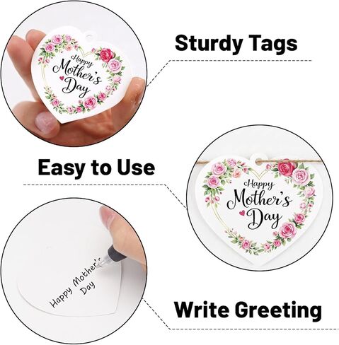 Happy Mothers Day Gift Tags with String 50Pcs Mothers Day Rose Tags Heart Floral Personalized Paper Tag for Gift Wrapping Mothers Day Decorations in Kuwait