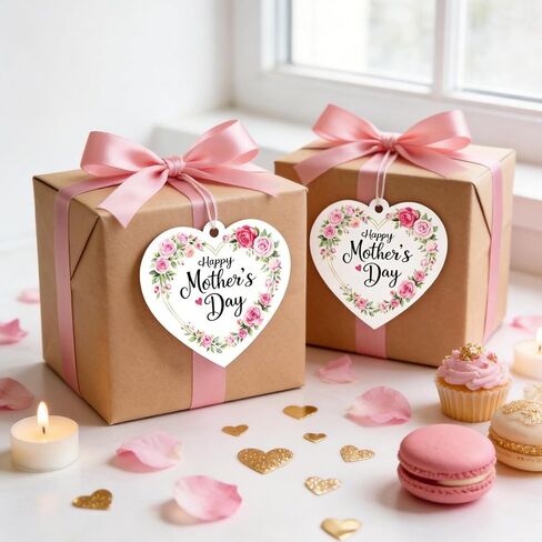 Happy Mothers Day Gift Tags with String 50Pcs Mothers Day Rose Tags Heart Floral Personalized Paper Tag for Gift Wrapping Mothers Day Decorations in Kuwait