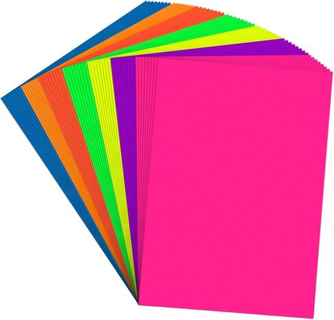 Colored Cardstock 8.5 in x 11 in,56 Sheet Fluorescent Neon Index Paper 250 GSM/90 LB HeavyWeight Card Stock Set of 7 Colors for Cutting DIY Art Craft in Kuwait