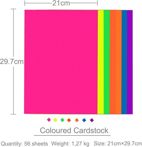 Colored Cardstock 8.5 in x 11 in,56 Sheet Fluorescent Neon Index Paper 250 GSM/90 LB HeavyWeight Card Stock Set of 7 Colors for Cutting DIY Art Craft in Kuwait