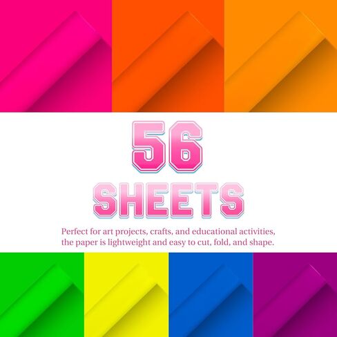 Colored Cardstock 8.5 in x 11 in,56 Sheet Fluorescent Neon Index Paper 250 GSM/90 LB HeavyWeight Card Stock Set of 7 Colors for Cutting DIY Art Craft in Kuwait