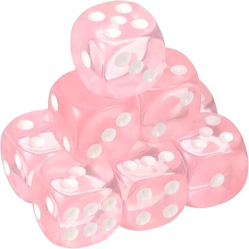 uxcell 10Pcs 6 Sided Acrylic Dice, 16mm/0.63" Rounded Corner Translucent Colored D6 Game Dice for Theme Party Fun Table Board Games, Pink in Kuwait