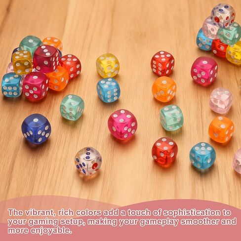 uxcell 10Pcs 6 Sided Acrylic Dice, 16mm/0.63" Rounded Corner Translucent Colored D6 Game Dice for Theme Party Fun Table Board Games, Pink in Kuwait