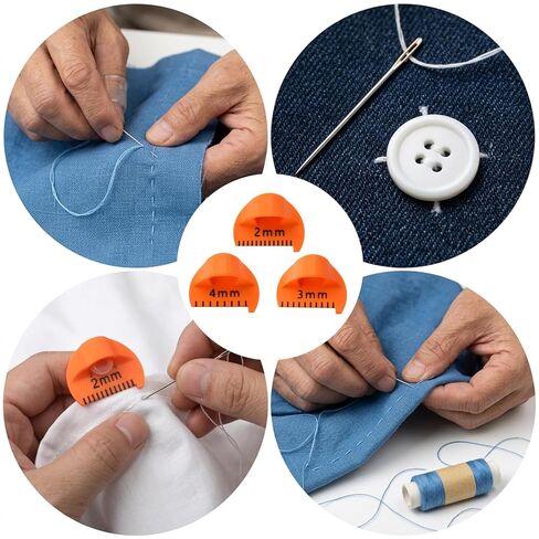 3 Pcs Finger Sewing Ruler, Even Blanket Stitch Thumb Guide, Hand Stitch Spacing Tool, Orange Sewing Gauge Set for Hand Sewing, Embroidery, Mending, Patchwork (3 Sizes) in Kuwait
