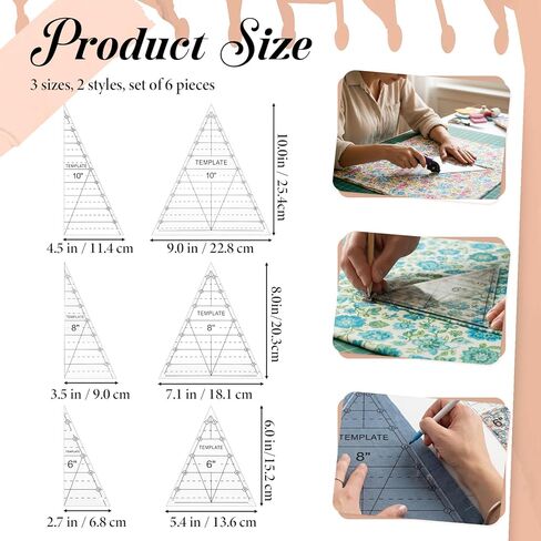 6 Pcs Tall Triangle Quilting Rulers for Quilting, 6 8 10 Inch Clear Acrylic Quilt Templates Rulers Wedge Triangle Sewing Dedicated Ruler for Cutting, Measurement, DIY Craft Tools in Kuwait