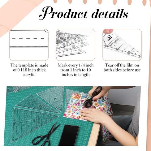 6 Pcs Tall Triangle Quilting Rulers for Quilting, 6 8 10 Inch Clear Acrylic Quilt Templates Rulers Wedge Triangle Sewing Dedicated Ruler for Cutting, Measurement, DIY Craft Tools in Kuwait