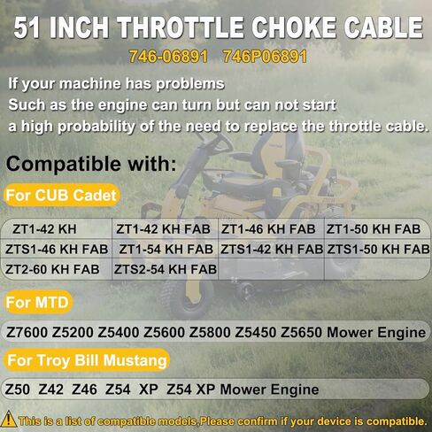 استبدال كابل خنق الخانق الجديد مقاس 51 بوصة لـ Cub Cadet ZT1-42 ZT1-46 ZT1-50 ZT1-54 ZT2-60 ZTS1-42 ZTS1-46 ZTS1-50 ZTS2-50 ZTS2-54 ZTS2-60 KH FAB جزازة العشب، 746-06891 746P06891 in Kuwait