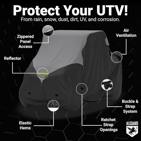 AllGuard Weatherproof Max UTV Cover, Heavy Duty 600D Marine Grade Polyester, Protects from Rain, Snow, Sun, UV & More - Gray/Black (Fits Length: 120" - 150") in Kuwait