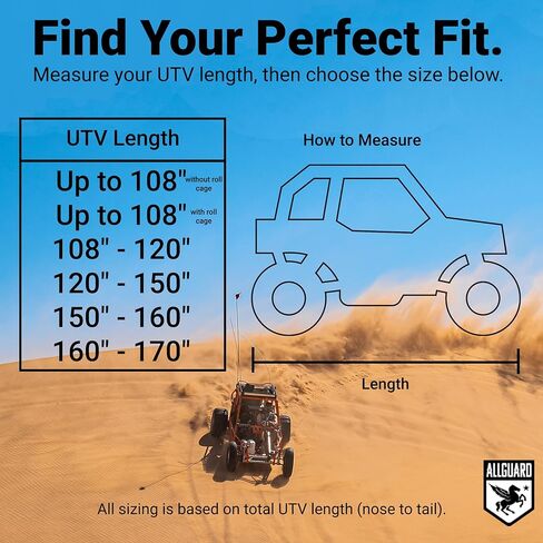AllGuard Weatherproof Max UTV Cover, Heavy Duty 600D Marine Grade Polyester, Protects from Rain, Snow, Sun, UV & More - Gray/Black (Fits Length: 120" - 150") in Kuwait