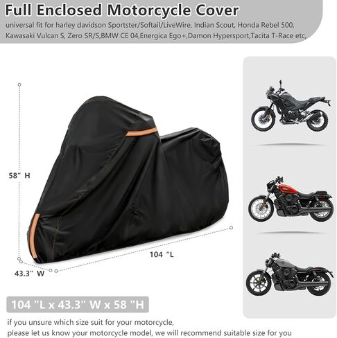 Full Enclosed Motorcycle Cover Waterproof,Heavy Duty 600D Oxford Outdoor Indoor Motorcycle Full Cover with All-Round Enclosed Zipper and Reflective Strips,Fits Most Heavy Duty Scooter Moped Motorcycle in Kuwait