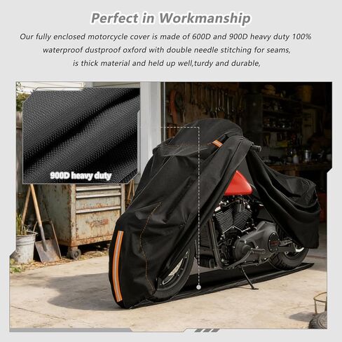 Full Enclosed Motorcycle Cover Waterproof,Heavy Duty 600D Oxford Outdoor Indoor Motorcycle Full Cover with All-Round Enclosed Zipper and Reflective Strips,Fits Most Heavy Duty Scooter Moped Motorcycle in Kuwait