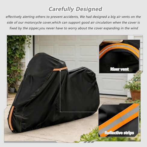 Full Enclosed Motorcycle Cover Waterproof,Heavy Duty 600D Oxford Outdoor Indoor Motorcycle Full Cover with All-Round Enclosed Zipper and Reflective Strips,Fits Most Heavy Duty Scooter Moped Motorcycle in Kuwait