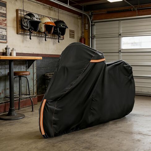 Full Enclosed Motorcycle Cover Waterproof,Heavy Duty 600D Oxford Outdoor Indoor Motorcycle Full Cover with All-Round Enclosed Zipper and Reflective Strips,Fits Most Heavy Duty Scooter Moped Motorcycle in Kuwait