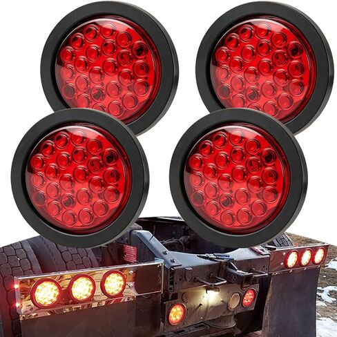 4 قطع 4 بوصة مصابيح خلفية LED مستديرة للمقطورة، أحمر 24 مصباح LED مقاوم للماء، 4 بوصات إيقاف الفرامل LED أضواء خلفية محكمة الغلق للشاحنات RV تتضمن الحلقات ومقابس الأسلاك ذات 3 شقوق in Kuwait