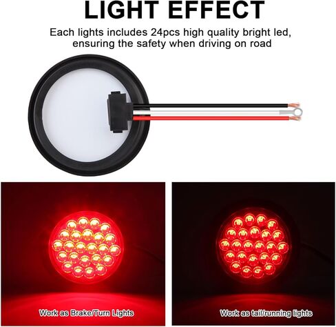 4 قطع 4 بوصة مصابيح خلفية LED مستديرة للمقطورة، أحمر 24 مصباح LED مقاوم للماء، 4 بوصات إيقاف الفرامل LED أضواء خلفية محكمة الغلق للشاحنات RV تتضمن الحلقات ومقابس الأسلاك ذات 3 شقوق in Kuwait
