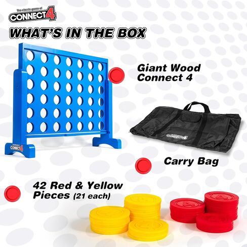 EastPoint Giant Wood Connect 4 - Blue - Connect 4 Jumbo Yard Game for Backyard Parties - Solid Wood Frame Lawn Game - Fast Setup & Portable Carry Bag for Outdoor Fun in Kuwait