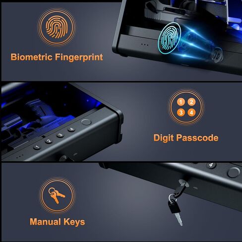 PINEWORLD Biometric Gun Safe for Handgun,3 Quick Access Pistol Safe With Fingerprint,Voice Navigation Gun Case with Interior Light&Type C Port&Mute Mode for Home,Nightstand,Car, Steel Cable Included in Kuwait