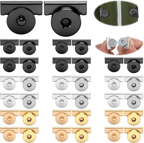 ElevateTech Magnetic Snap Buttons, 12 Pairs Magnetic Snaps for Purses and Tote No-Sewing Seamless Buckle Clasp Metal Snap Closures Fasteners Replacement for Bags Clothing DIY Crafts (Sliver, Gold) in Kuwait