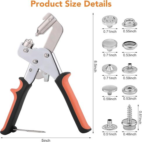 Dntorx Heavy Duty Snap Fastener Tool with 100 Sets, 15mm Snap Button Kit Stainless Steel Snap Fasteners Kit Snap Kit with Tool Snaps for Ffabric Leather Sewing DIY Crafts(Orange) in Kuwait