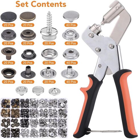 Dntorx Heavy Duty Snap Fastener Tool with 100 Sets, 15mm Snap Button Kit Stainless Steel Snap Fasteners Kit Snap Kit with Tool Snaps for Ffabric Leather Sewing DIY Crafts(Orange) in Kuwait