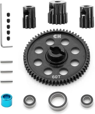 0.5M 60T RC Car Spur Gear، 2.0 مم 48DP 9T/10T/14T مجموعة ترس، مجموعة تروس معدنية صلبة لسيارة 1/18 RC Traxxas LaTrax Teton، Rally، Desert Prerunner، SST، 7640/7592/7645/7644 in Kuwait