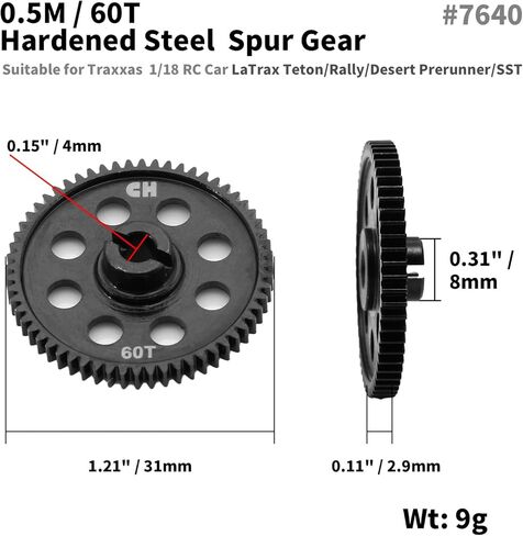 0.5M 60T RC Car Spur Gear، 2.0 مم 48DP 9T/10T/14T مجموعة ترس، مجموعة تروس معدنية صلبة لسيارة 1/18 RC Traxxas LaTrax Teton، Rally، Desert Prerunner، SST، 7640/7592/7645/7644 in Kuwait