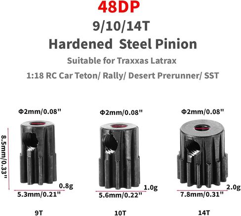 0.5M 60T RC Car Spur Gear، 2.0 مم 48DP 9T/10T/14T مجموعة ترس، مجموعة تروس معدنية صلبة لسيارة 1/18 RC Traxxas LaTrax Teton، Rally، Desert Prerunner، SST، 7640/7592/7645/7644 in Kuwait