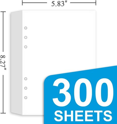 (3 Pack) A5 Blank Paper Refills, 6 Hole Punched, 300 Sheets/600 Pages Loose Leaf Paper for Large Leather Journal/Filofax Binders, 100gsm Printing Papers, 5.8'' x 8.2'' in Kuwait