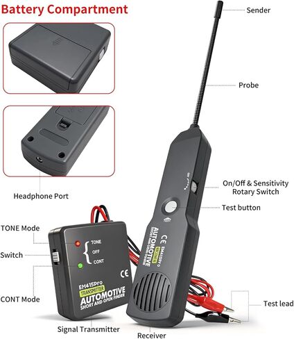 EM415Pro Wire Tracer Electrical Automotive Open & Short Finder, VEHLIVE 6-42V DC Circuit Tester Automotive Circuit Breaker Finder Fault Probe Wire Tracker Electrical Cable Tracer for Car, Boat,Trailer in Kuwait