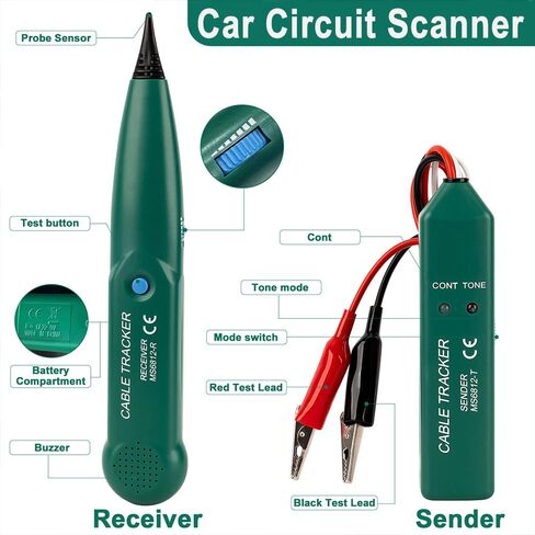 Tone Generator and Probe kit, Automotive Electrical Wire Tracer, Dead Circuit Tracer, 0-24V Continuity Tester Open Finder for Diyer, Beginners, RJ45 Network RJ11 Telephone Line Tester in Kuwait