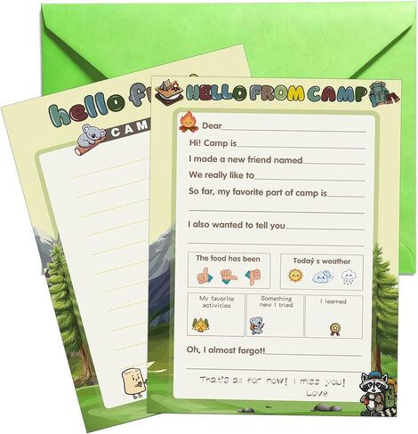 12 Set Camp Setstationary Letter and Envelopes, Sleepaway Camp Essentials with Camp Postcards, Summer Stationery Letter Writing Kit for Boys and Girls in Kuwait